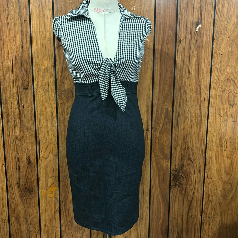 Black and White Gingham and Denim Dress women’s size Small